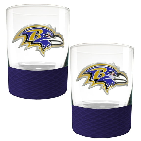 Baltimore Ravens 2-Pack 14oz. Rocks Glass Set with Silcone Grip