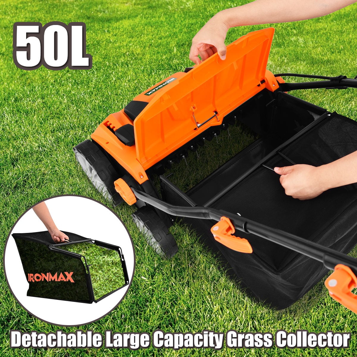 13Amp Corded Scarifier 15" Electric Lawn Dethatcher w/ 50L Collection Bag Orange