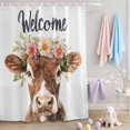 thumbnail image 2 of Shower Curtain Cute Bull Shower Curtains for Bathroom Decor, Waterproof Polyester Shower Curtain Set with Hooks, Extra Long 72" x 84" Flowers Wreath, 2 of 9