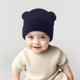 thumbnail image 2 of Povozer Kids Winter Knitted Beanie Hat Pompom Ears Ski Hat for Boy Girl(Navy,3-36M), 2 of 6