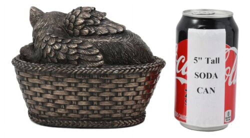 Ebros Heavenly Angel Cat Sleeping in Wicker Bed Cremation Urn Pet Memorial Statue
