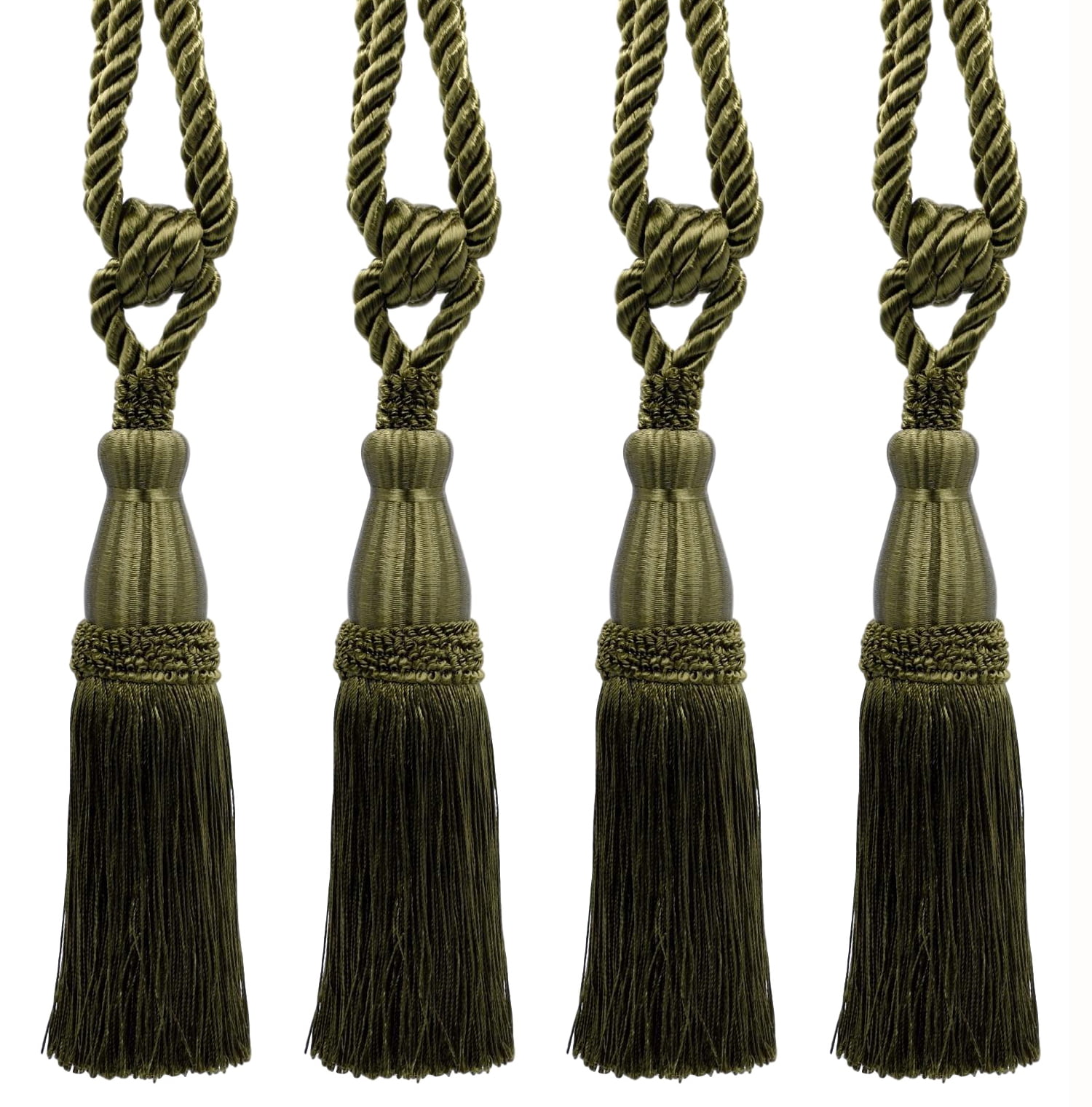 Set of 4 Elegant Doric Khaki Green Curtain & Drapery Tassel Tieback / 8 1/2 Inch Tassel, 30 Inch Spread (embrace) / Style# TBC085 (8368) / Color: L50
