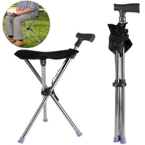 JIAN YA NA Folding Walking Stick Seat, Lightweight Aluminium Cane Seat Chair Stool for Adults, 330 Lbs Load Capacity, Black
