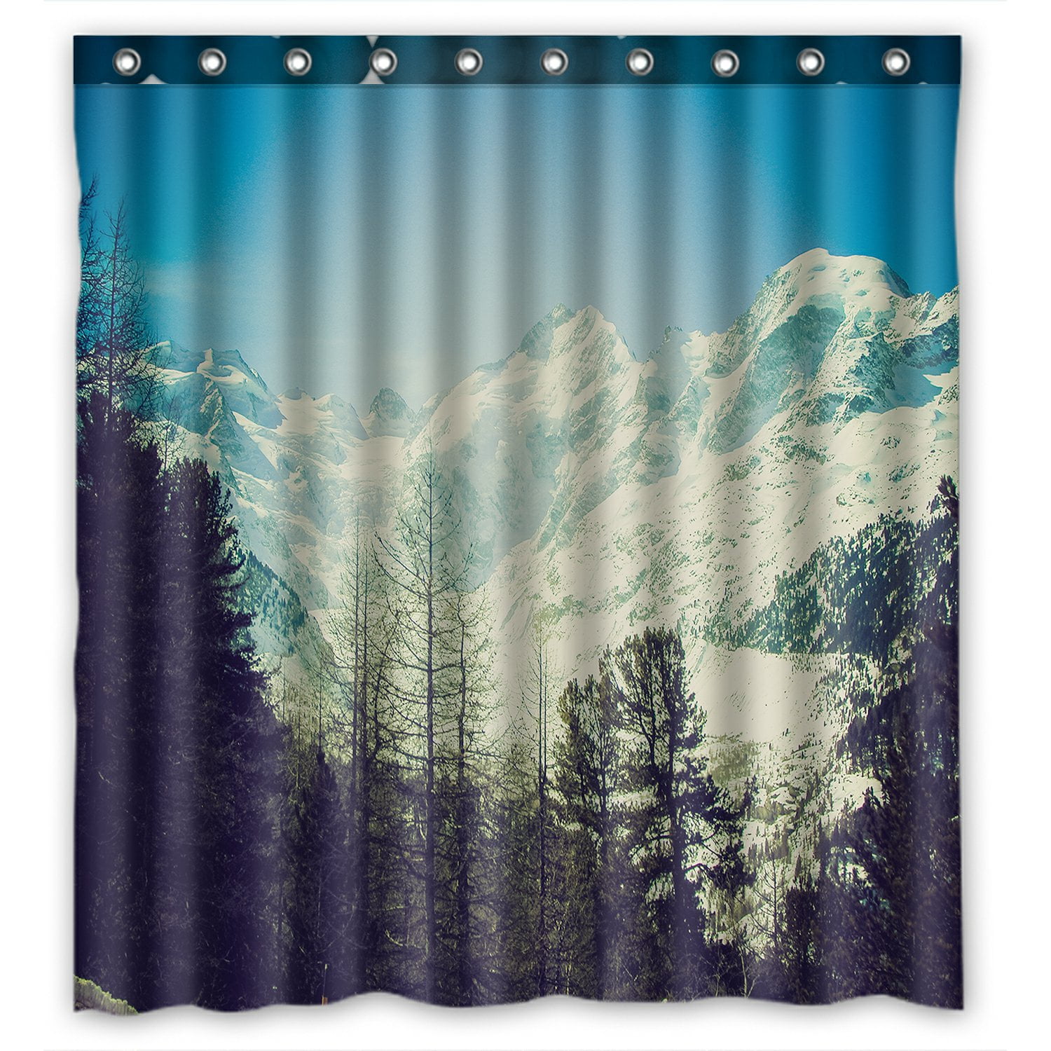 PHFZK Swiss Alpine Alp Nature Landscape Shower Curtain, Snow Mountain