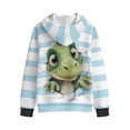 thumbnail image 2 of Chaqlin Striped Dinosaur Hooded Pullover with Long Sleeve for Teens and Girls - Soft Zip Up Jacket for Travel and Daily Use Fluffy Sweatshirt for girls, 2 of 7