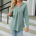 thumbnail image 3 of Kiplyki Fall Hoodies Womens New V-neck Button Drawstring Long Sleeved Loose Tops Sweater, 3 of 4