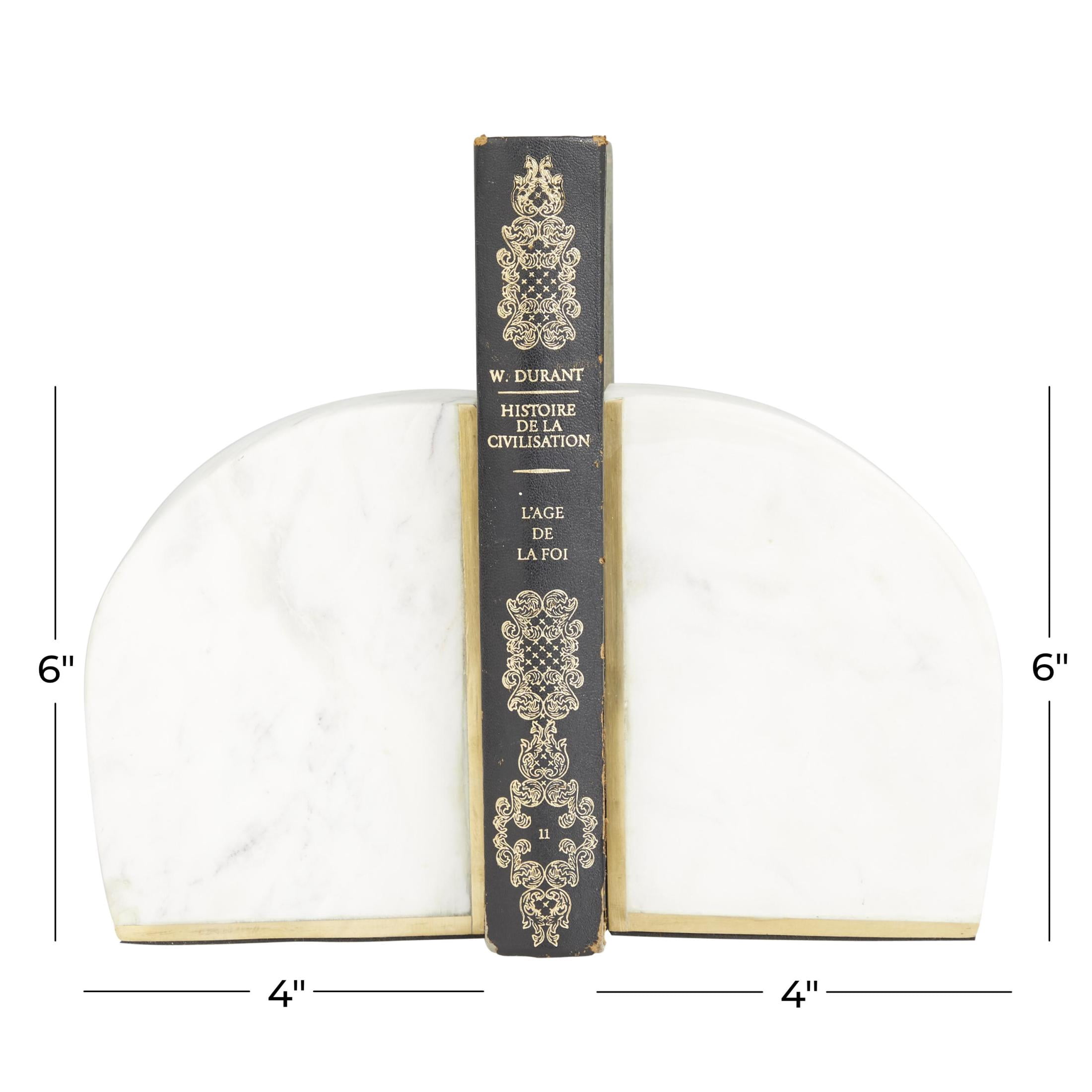 CosmoLiving by Cosmopolitan 4" Geometric 8 lbs White Marble Bookends with Gold Inlay (Set of 2)