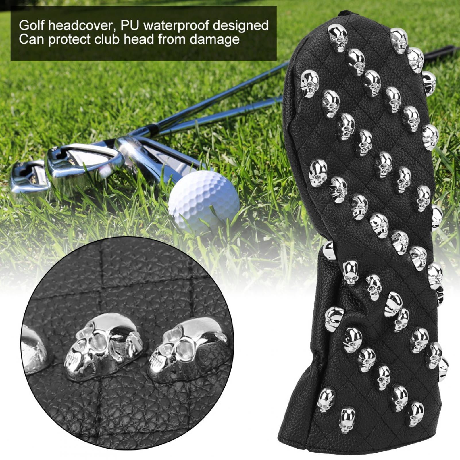 Nieyigj Premium PU Leather Skull Golf Club Head Cover for Fairway Woods, Water-Resistant Padded Protection, Medium Black (12.8 in / 32.5 cm) Headcover Accessory