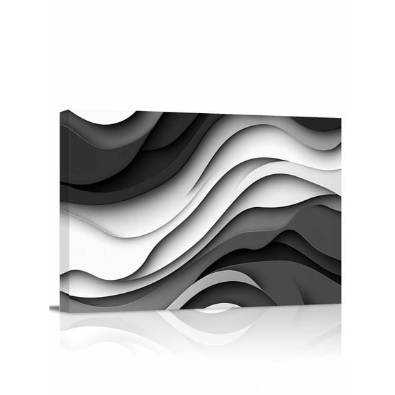 Black Grey Ombre Wall Art for Living Room,Canvas Picture Wall Decor for Bathroom Bedroom,Moire Modern Aesthetics Geometric Abstract Painting Artwork for Office Hallway Dining Room Decor 16"x20"