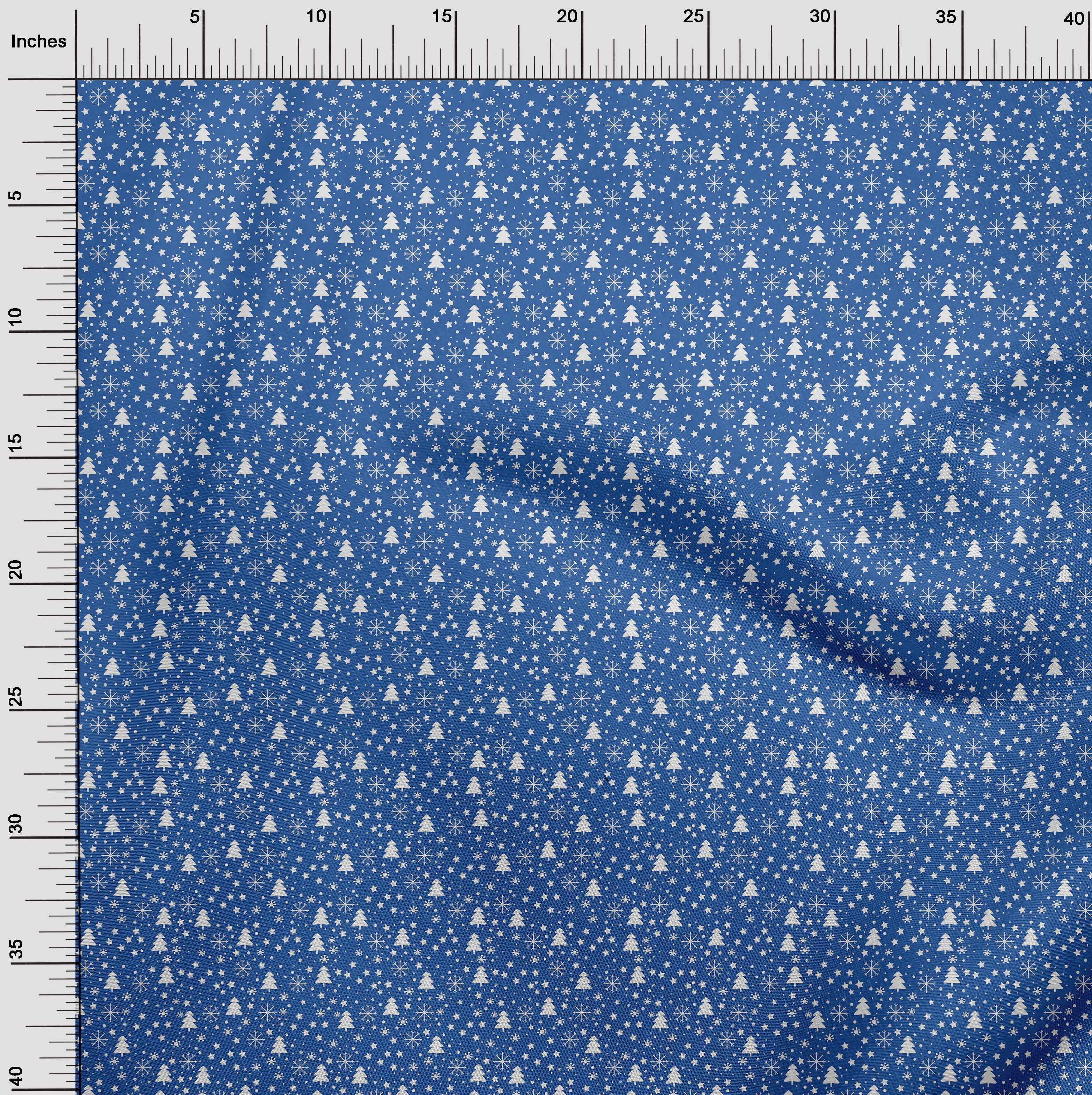 oneOone Rayon Blue Fabric Snowflake,Star & Tree Sewing Material Print Fabric By The Yard 56 Inch Wide