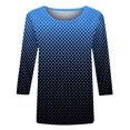 thumbnail image 4 of ICHUANYI Clearance Women's Fashion Printed Loose T-shirt 3/4 Sleeves Blouse Round Neck Casual Tops(Blue, L) ICHUANYI WER2023080814532, 4 of 5
