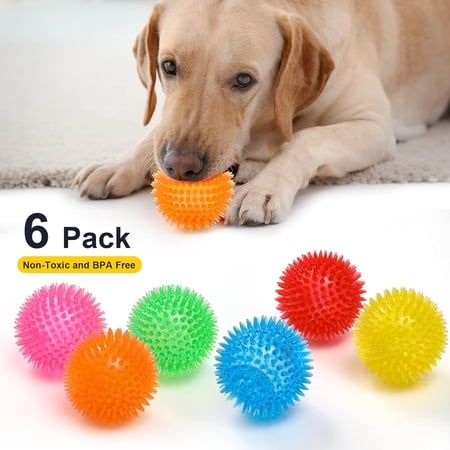 Boliang 3 / 6 Colors 3.5 Heavy Duty Squeaky Dog Toy Balls for Medium Large Dogs Dog Chew Toys for Teething Spiky Dog Balls for Aggressive Chewers Durable Dog Toys for Teeth Cleaning and Training