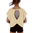 thumbnail image 7 of CAICJ98 T Shirts for Girls Summer Tops Motion Fashionable Cute Round Neck Short Sleeve Open Back Shirts Sports Casual Backless Tees (Beige,11-12 Years), 7 of 7