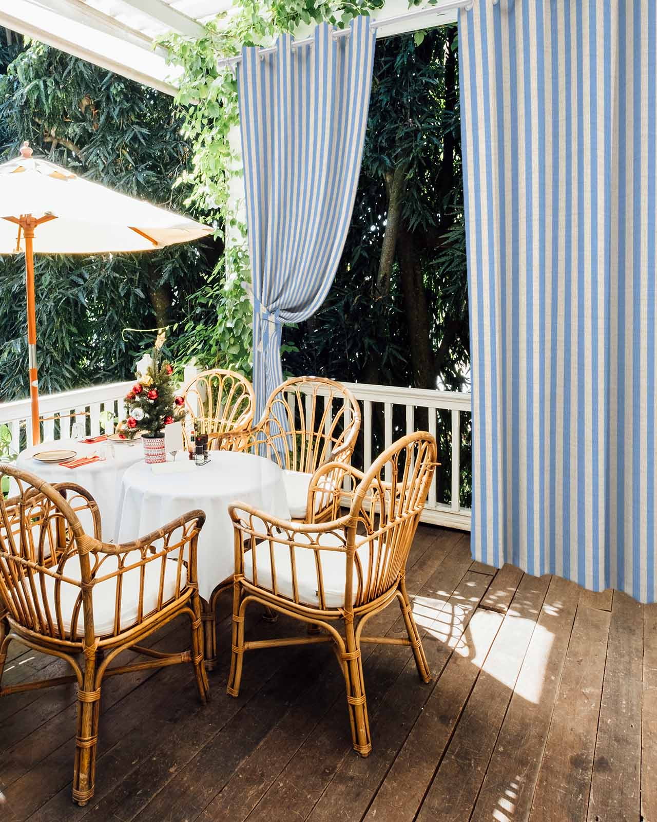 Blue Striped Outdoor Curtains for Patio, Modern Simple Farmhouse Beige Vintage Privacy Drapes Grommet Waterproof Outside Curtains for Porch/Cabana/Balcony 54"x 95", 2 Panel