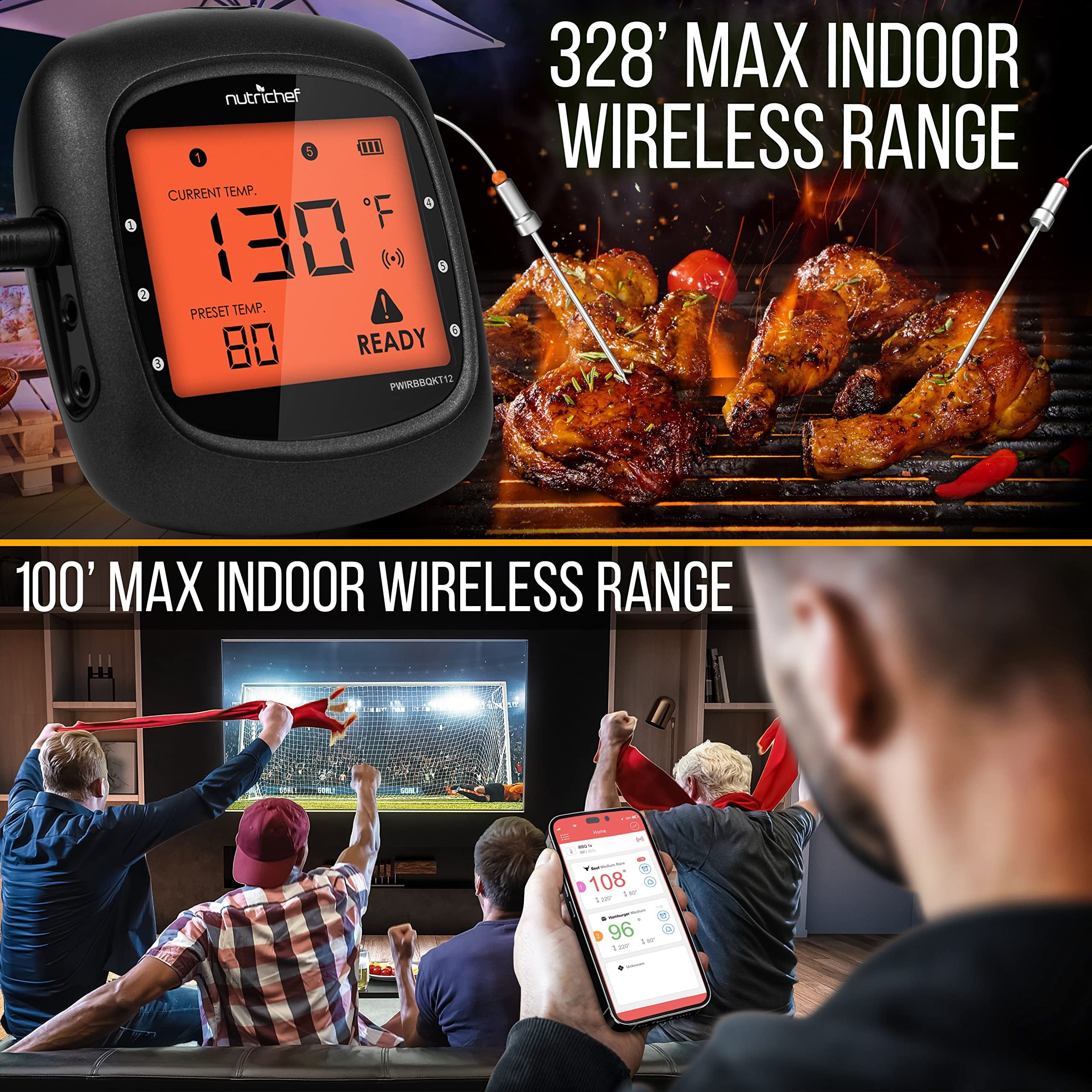 Free Shipping! NutriChef Smart Bluetooth BBQ Thermometer W/ Travel