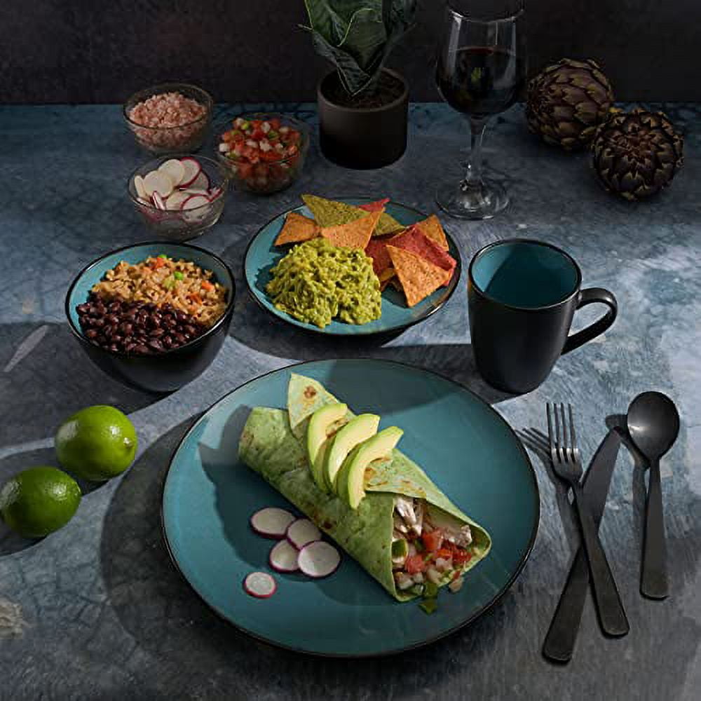 Gibson Soho Lounge Round 16-Piece Dinnerware Set - Teal