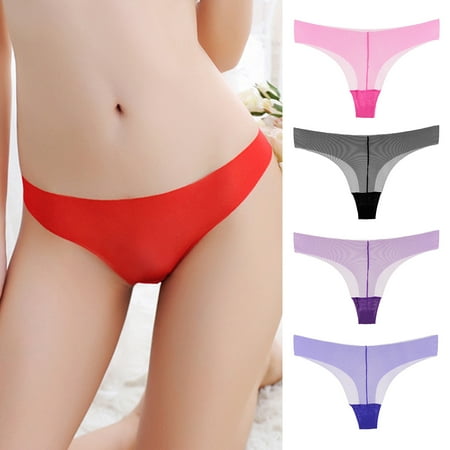 

Jiaroswwei Women Panties See Through Low Waist Close Fit Solid Color Sexy Seamless Mesh G-string Thong Briefs Underwear for Bedroom
