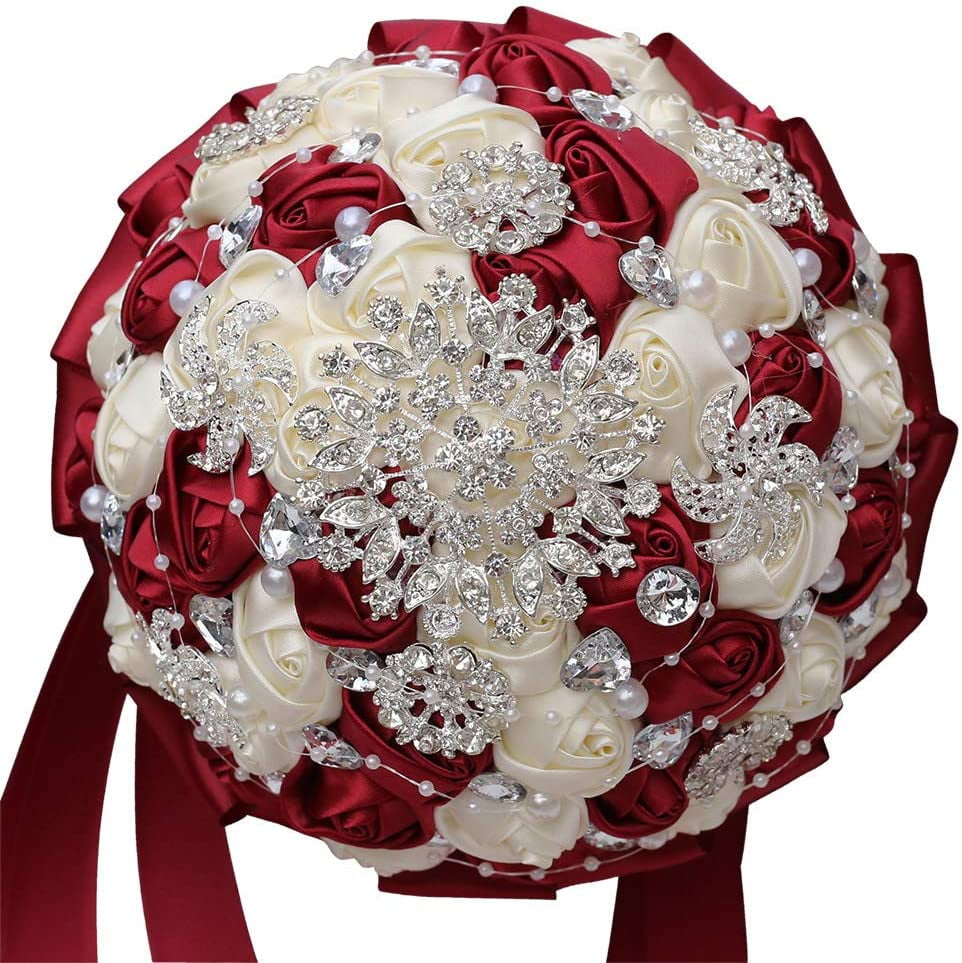 Wedding Flower Bridal Bouquets Artificial Rose Luxury Rhinestone Brooch Bouquet* 