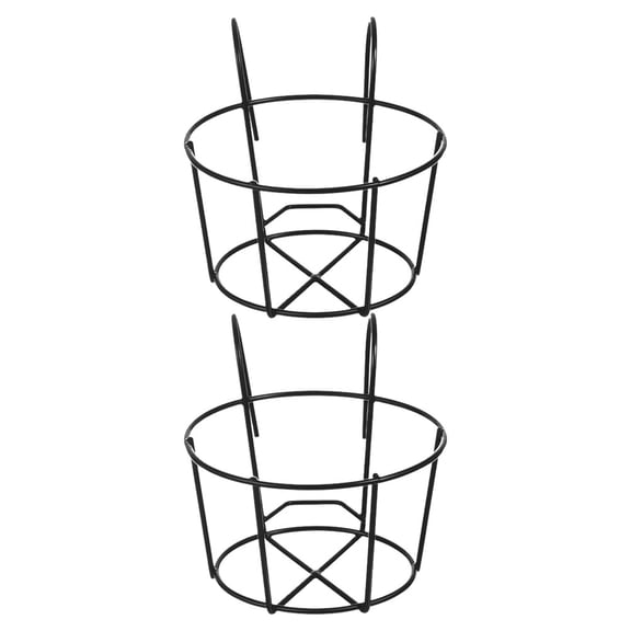 Pawsdot 2Pcs Metal Iron Hanging Flower Planters Black Round Holders for Deck and Fence