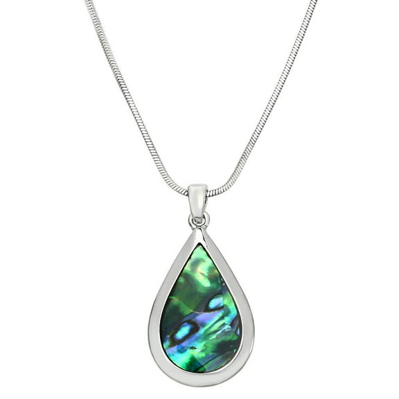 Tear Drop Abalone Shell Pendant Necklace or Earring Rhodium Plated 17 Inch Snake Chain J0432