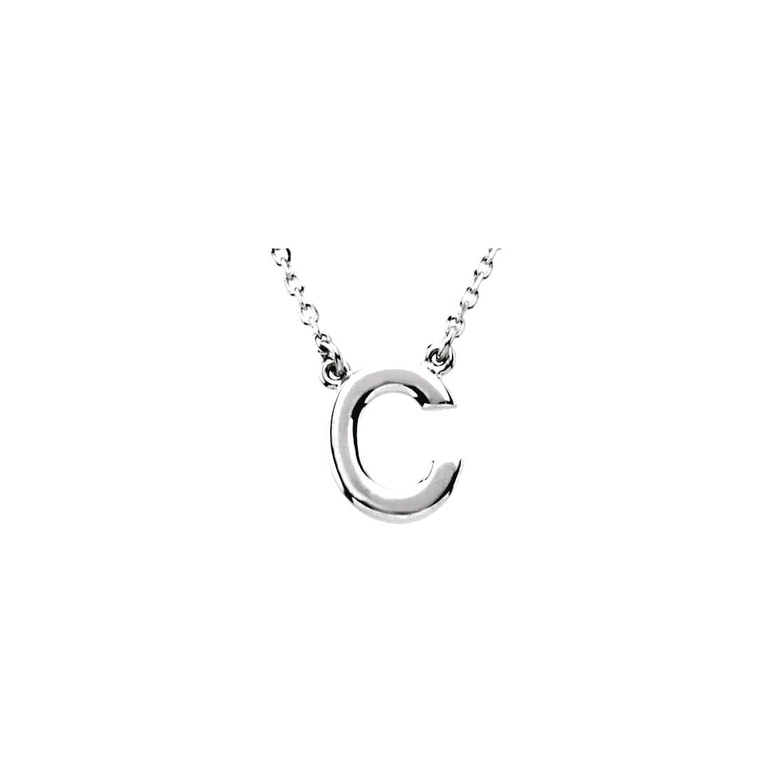 925 Sterling Silver C 16 Inch Polished Block Letter Name Personalized Monogram Initial Necklace Pendant Necklace for Wom