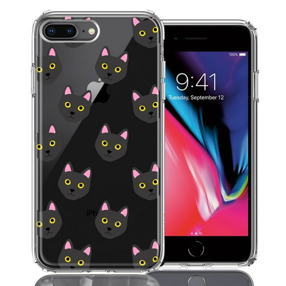 MUNDAZE For Apple iPhone 7/8 Plus Black Cat Polkadots Design Double Layer Phone Case Cover