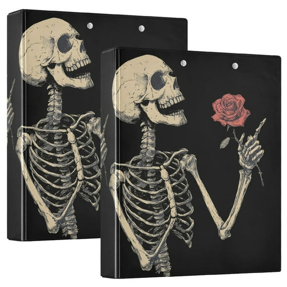 joogoo Funny Cool Skeleton Flower Hardcover 3 Ring Binder 1.5" Round Rings Interior Pockets Binders Organizer 2 Pack