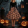 thumbnail image 5 of Halloween Costumes Women , Ladies Casual Dress Gothic Retro Fashion Print Long Sleeve A Line Pleated Swing Dress Round Neck Vintage Witch Party Cocktail Dresses, 5 of 6