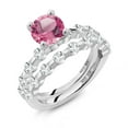thumbnail image 2 of Gem Stone King 925 Sterling Silver Pink Mystic Topaz and White Topaz Wedding Engagement Ring Band Bridal Set for Women (3.01 Cttw, Gemstone November Birthstone, Round 7MM, Size 6), 2 of 4