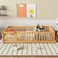 thumbnail image 3 of Montessori Bed with Rails, Twin Size Floor Bed with Door & Slats Support, Wood Playhouse Bed with Fence, No Box Spring Needed,Natural, 3 of 8