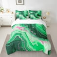 thumbnail image 2 of YST Geometric Stripe 7-Piece Bedding Set, Twin Size, Green Marbling Comforter Set, Pink Sequins, Abstract Stone Pattern, 2 of 4