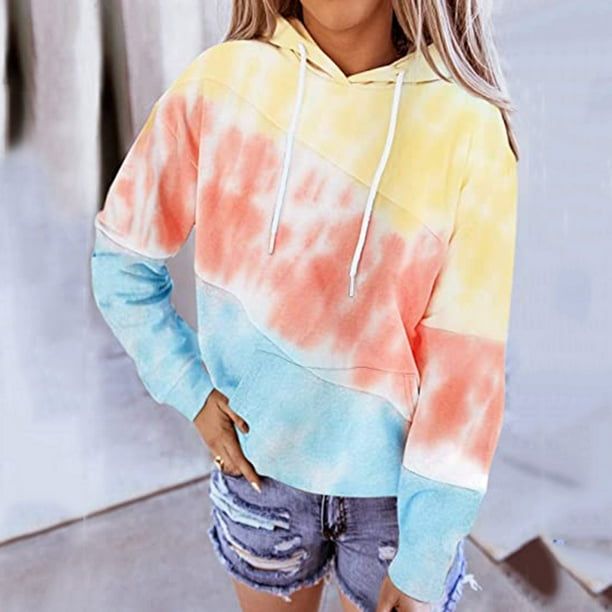 Women Plus Size Tie Dye Printed Gradient Pullover Long Sleeve Sweatshirt Top