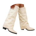 thumbnail image 3 of RotHome Women Knee High Boots Wide Calf Chunky High Heel Pointed Toe Fold Over Boot Fashion Fall Winter Tall Pull On Cowboy Boots for Women, 3 of 7
