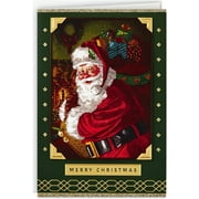 Cartes de Noël en boîte, Père Noël vert et or (12 cartes et 13 enveloppes) (5XPX9452)