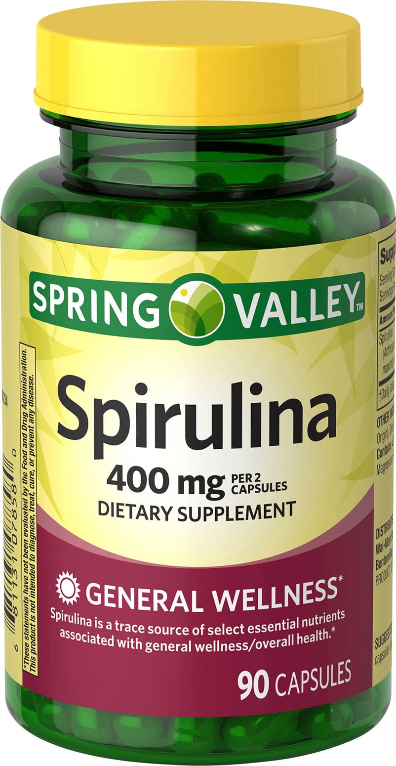 Nodig hebben Verscheidenheid apotheek Spring Valley Spirulina Capsules, 400mg, 90 Count - Walmart.com