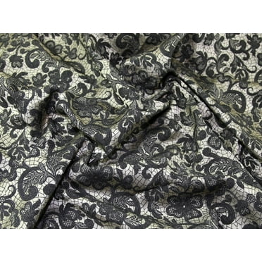 Minerva Woven Brocade Fabric Black, Gold - per yard
