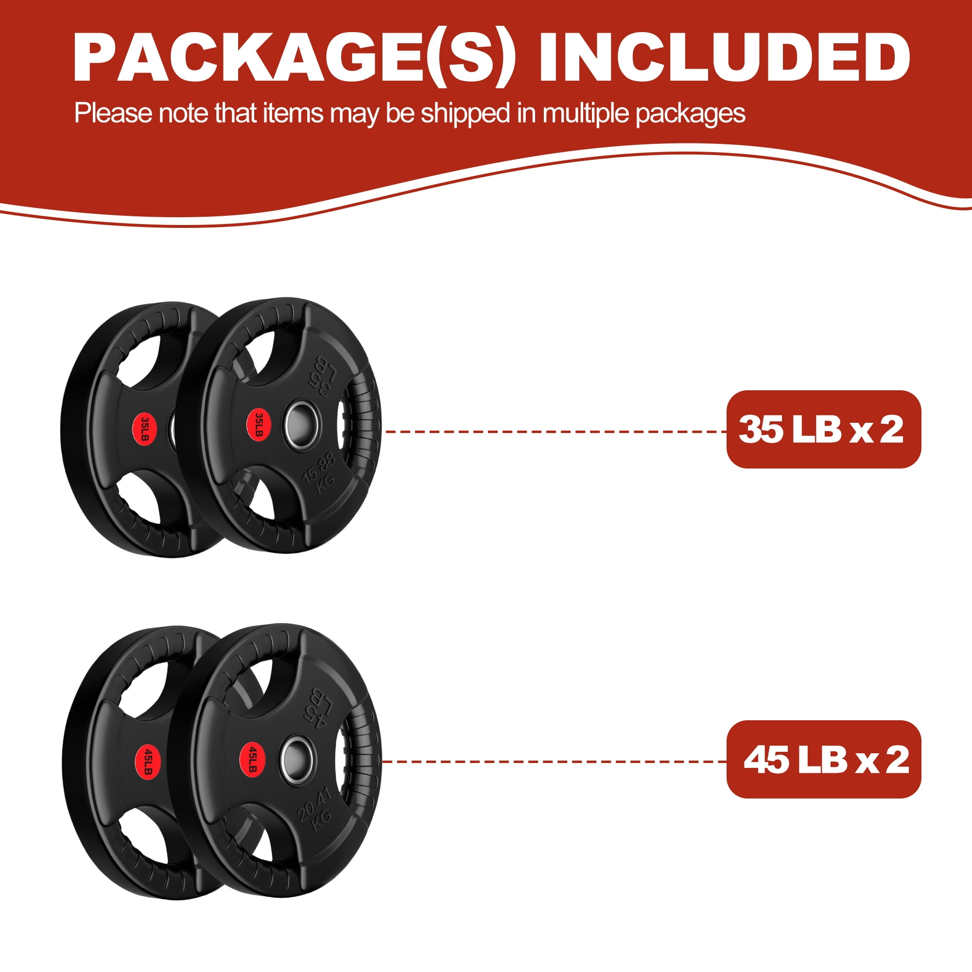 FlexWave Olympic Weight Plate Set 120LB–210LB, 2-Inch Rubber Coated Cast Iron Plates for Barbell, Home Gym Strength Training