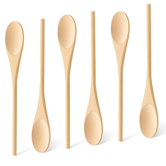 ARRITZ 6Pcs Wooden Spoons for Cooking, 12" Long Handle Spoons for Mixing, Tasting Stirring Food, Large Wooden Cooking Utensils for Kitchen and Crafts
