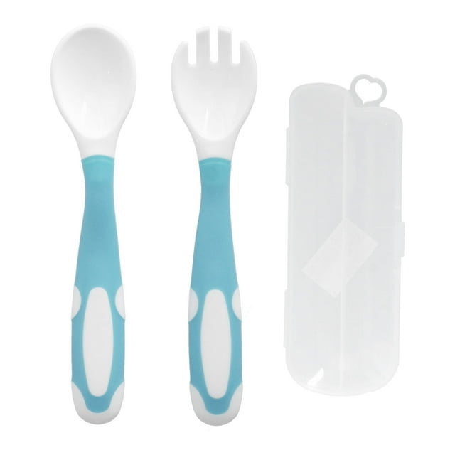Toddler Utensils, Baby Fork Spoon Set Training Spoon Bendable With Case For Self Feeding Blue,Pink,Green