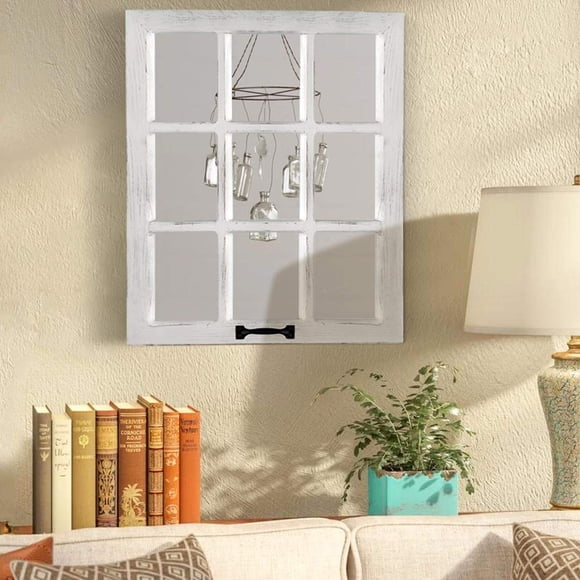 LOSOUR Miroir Mural Décoratif - Miroir à Carreaux en Bois Vieilli - Miroirs Style Ferme pour Mur avec Quincaillerie de Suspension pour Chambre à Coucher