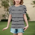 thumbnail image 2 of SROBPTY Kids Girls 4-15 Years Short Sleeve Round Neck Striped Print Puff Sleeve Ruffle Casual Tshirt Top, 2 of 5