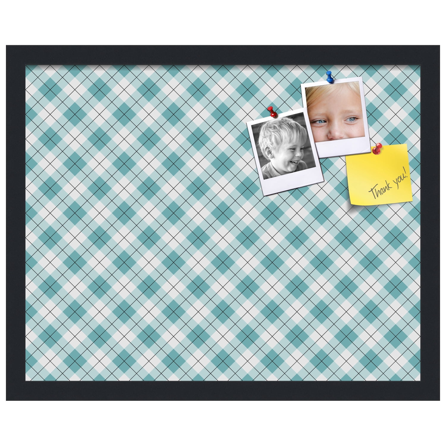 PinPix ArtToFrames 18x14 Custom Cork Bulletin Board Argyle Turquoise   Poster Board Has a Fabric Style Canvas Finish, Framed in Satin Black (PinPix-648)