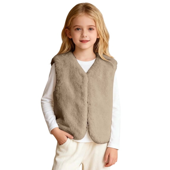 SUXIAN Kids Reversible Vest with Trim Winter Warm Padded Sleeveless Jacket for Boys and Girls Toddler Jacket Khaki 9-10 Years