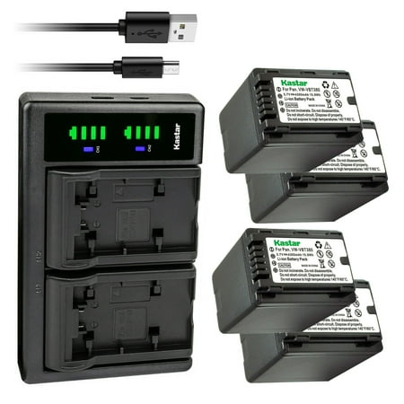 Kastar 4-Pack VW-VBT380 Battery and LTD2 USB Charger Compatible with Panasonic HC-W570M HC-W570GK HC-W570MGK HC-W580 HC-W580K HC-W580GK HC-W580MGK HC-W850 HC-W850EB HC-W850M HC-W850GK Camera