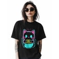 thumbnail image 2 of Ramen Cat Cartoon Style Womens Tshirt Graphic Tees Cotton Crew Neck T-Shirts, Casual Short Sleeve Shirts for Women Teen Girl Colorful Lines, 2 of 3