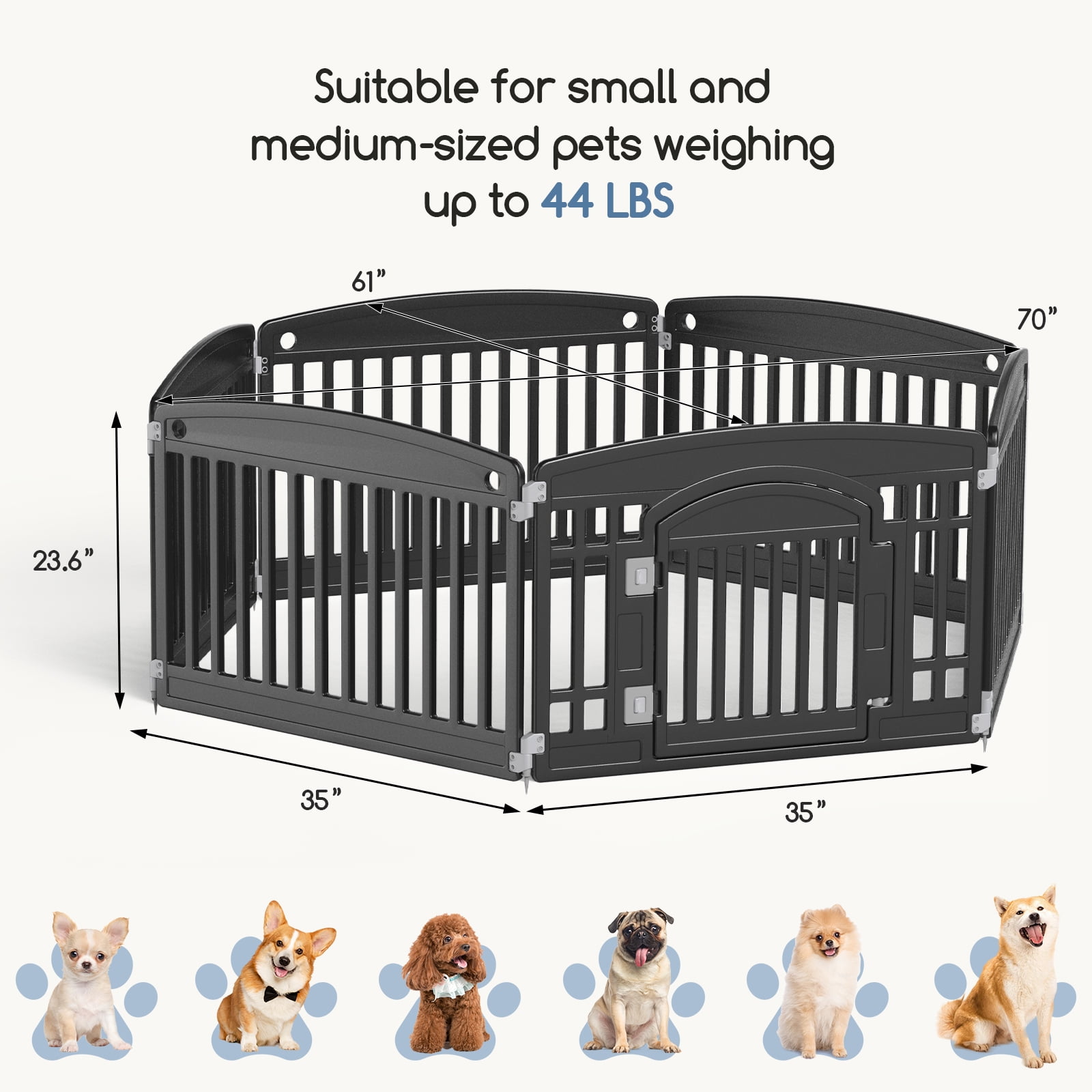 CONCETTA 24 Inch 6-Panel Portable Dog Playpen for Indoor, Plastic Lightweight Indoor Puppy Pen with Door, Customizable, Black