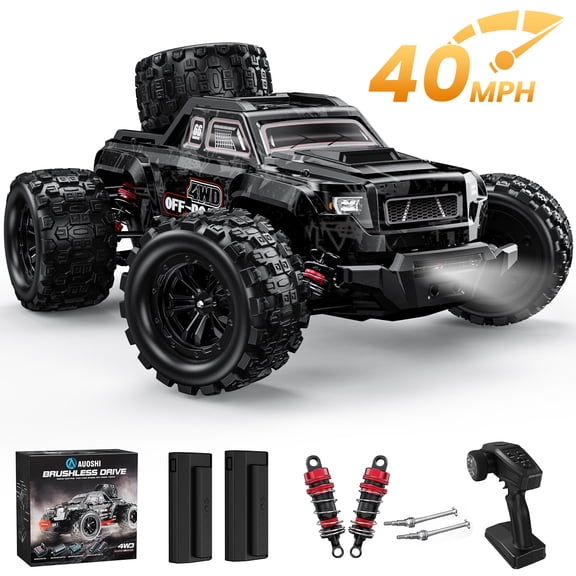 AUOSHI 1:16 Brushless Remote Control Car – 40 MPH Fast Off-Road RC Toy Truck, 4WD All-Terrain, 70 Min Runtime w/ 2 Batteries, LED Lights, Waterproof, Full Metal Drive Shaft – Gift for Kids & Adults