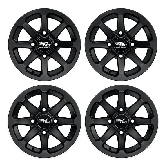 RockTrix RT102 4pc 14in ATV Wheels 4x110 Rims, 14x7, 5 2 Offset, For ATV UTV with IRS (Independent Rear Suspension), Compatible with Honda Kawasaki Yamaha Suzuki 4/110 (Set of 4)
