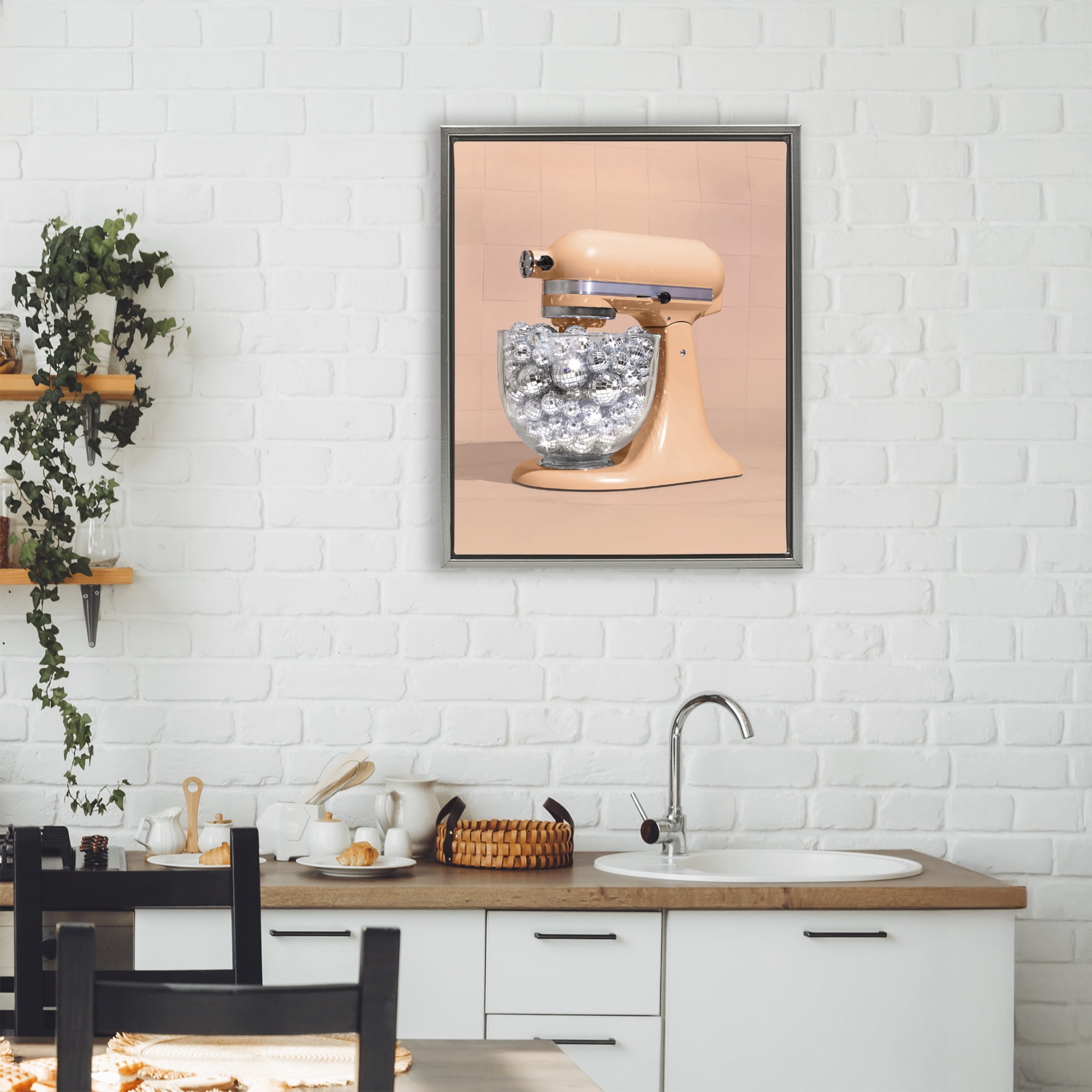Stupell Industries Disco Kitchen Mixer over Orange Gray Framed Floater Canvas Wall Art, design by LISH Creative