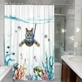 thumbnail image 4 of Funny Cat 84 Inch Shower Curtain Set Teal Blue Sea Ocean Waterproof Fabric Shower Curtains with Animal Octopus Starfish Turtle Anchor Fish Nautical Bathroom Curtain Decor (Blue, 72''''×84''''), 4 of 6